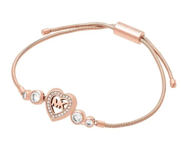 Michael Kors Pave Crystal MK Logo Heart Rose Gold Slider Adjustable Bracelet - Image 2