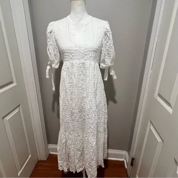 NWT English Factory GINGHAM TIERED MIDI DRESS white womens size medium oversized - Image 4