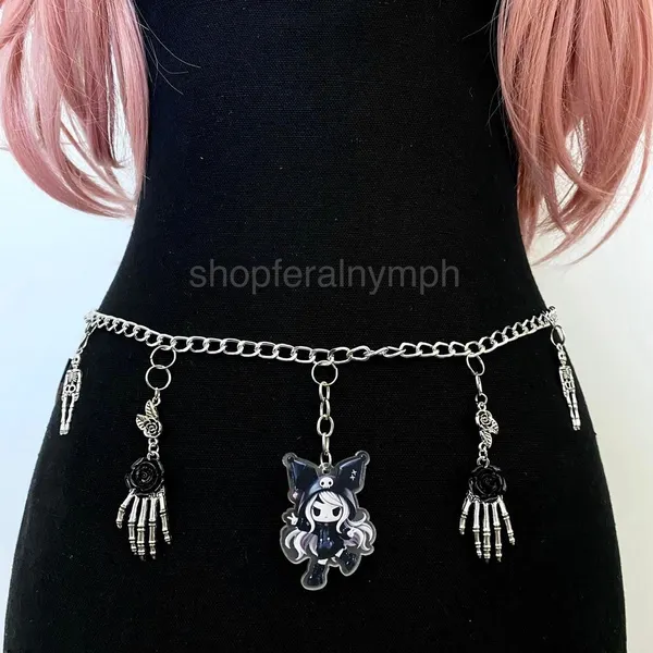 Handmade Silver Kawaii Whimsygoth Anime Skeleton Chain Belt, Fits 23-45 Inches, X7GA1350 - Image 5