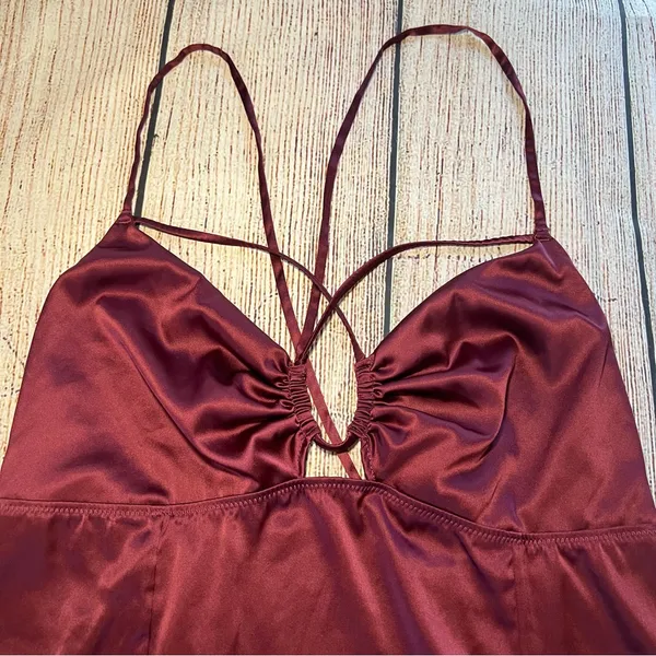 Auden Satin Babydoll Lingerie‎ Slip Dress Women's Size Large Strappy Burgundy - Image 4
