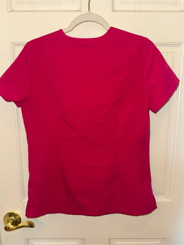 Figs Women's V-Neck Scrub Top in Raspberry Pink - Image 2