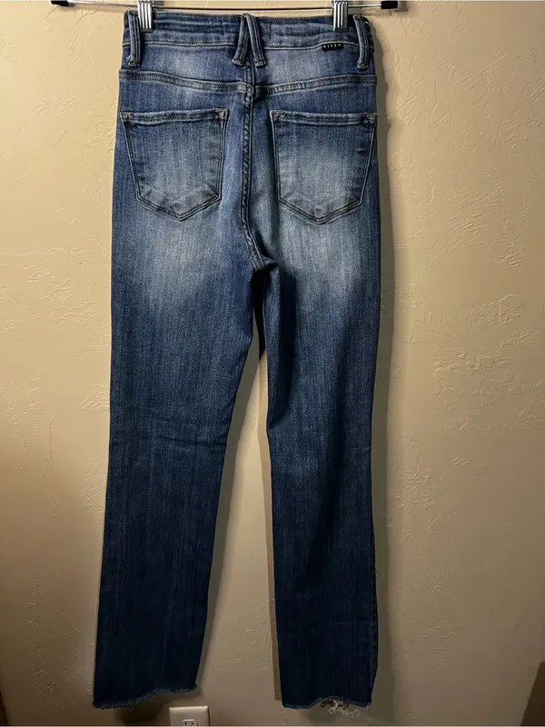 Risen High Rise Distressed Raw Hem Long Inseam Straight Leg Denim Jeans - Image 7