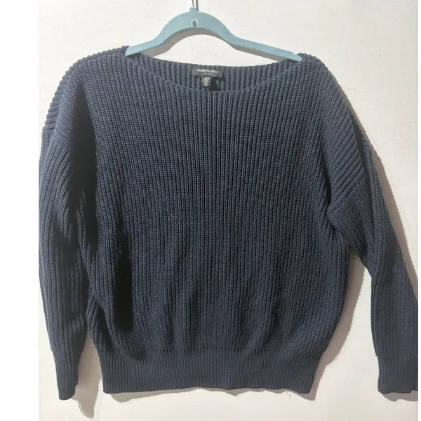 Kenneth Cole New York Women's Navy Blue Ribbed Boat Neck‎ Long Sleeve Sweater XL - Image 2