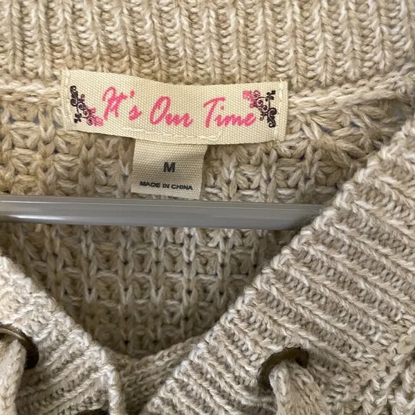 🎈🎈🎈3 for 12$🎈🎈🎈It's Our Time Lace Tie Waffle Knit Long Sleeve Pullover Sweater - Image 14
