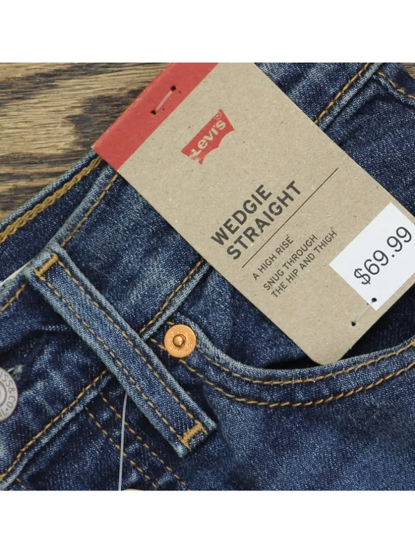 NWT Levi's Straight Jeans Button Fly High Rise Indigo Here We Go Blue 24x28 - Image 10