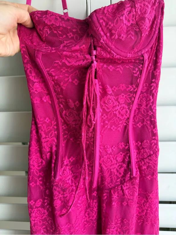 Outcast Ashby Dress Hot Pink Lace Corset Maxi Dress - Image 4