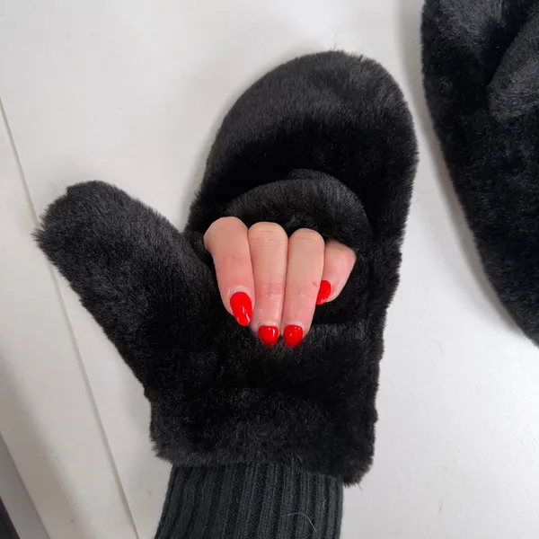 House of Harlow 1960 OS Mittens Convertible Faux Fur Fingerless Black Winter - Image 5