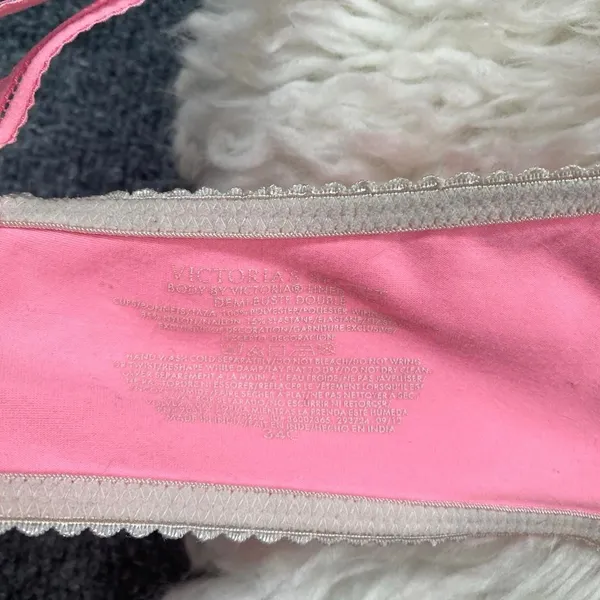 Victoria'S Secret Lined Demi Buste Double Pink White Floral Embroidery Lace - Image 5