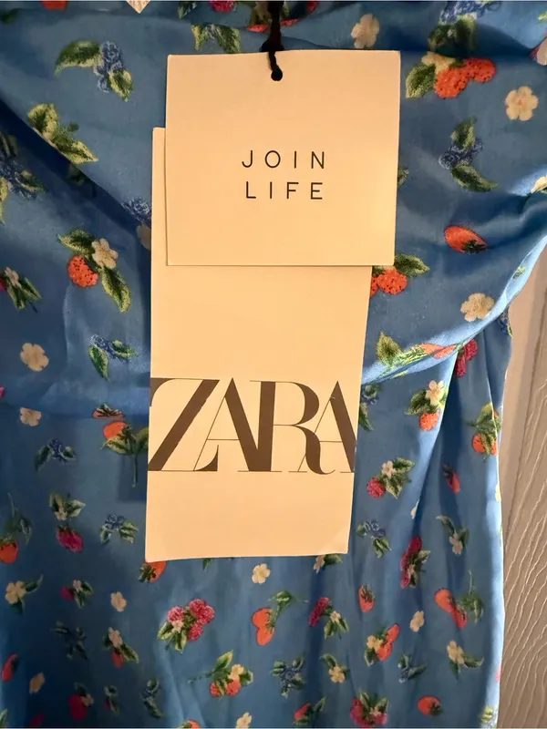 Zara Satin Blue Floral Short Puff-Sleeve Mini Dress - Image 6