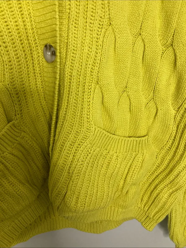 St. John's Bay Neon Yellow Cable Knit V-Neck Cardigan S - Image 6
