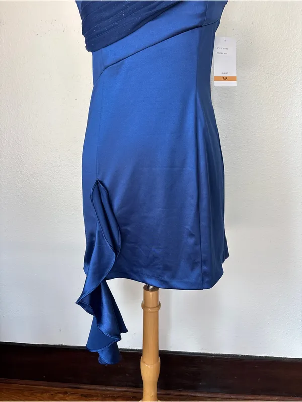 One-Shoulder Royal Blue Satin Cocktail Dress - Image 2