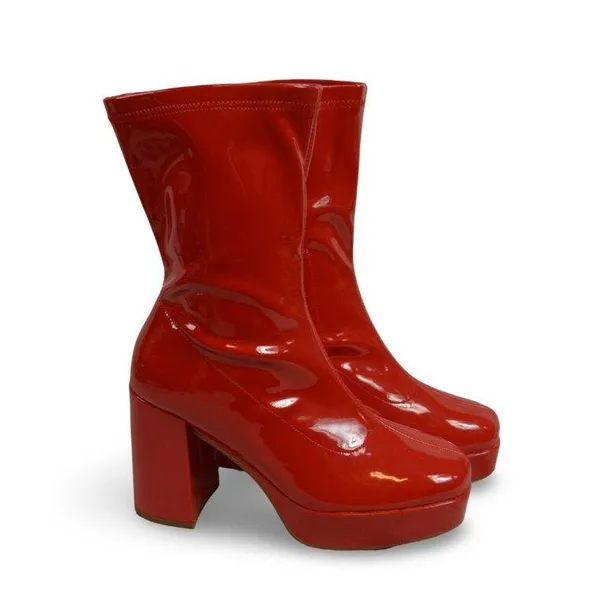 Dream Paris Women Mid Calf Gogo Platform Boots Block Heel Square Toe Red 8.5 - Image 2