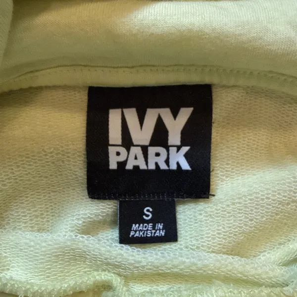 Ivy Park Cropped Oversized Hoodie Sweatshirt Sz S Pale Yellow Logo - Image 5