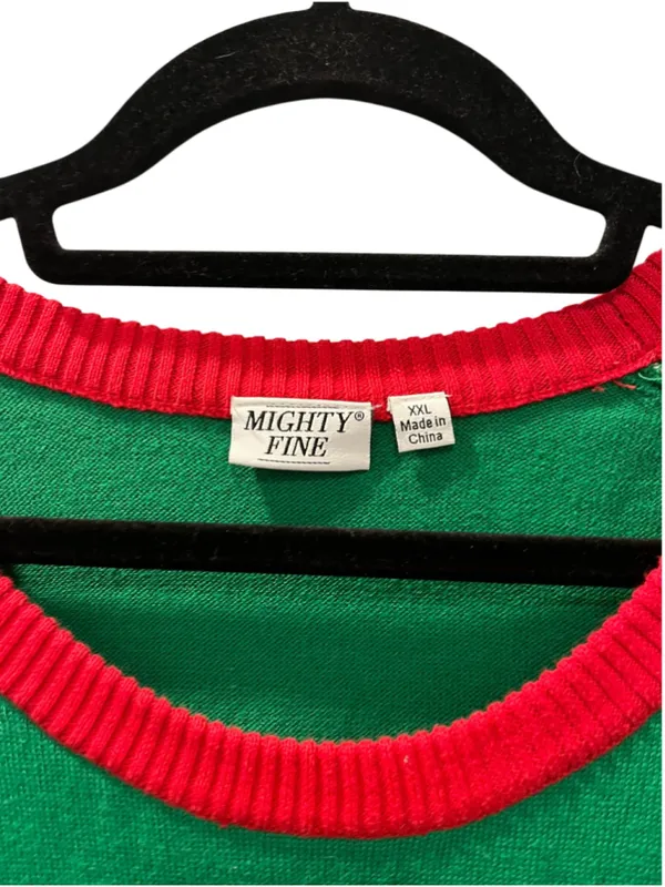 Mighty Fine You Better Sleigh Ugly Christmas Sweater Sassy Santa Green Stripe M - Image 3