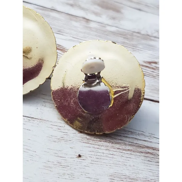 Vintage Clip On Earrings Large Statement Gold Tone, Silver Tone, Metallic Purple - Image 6