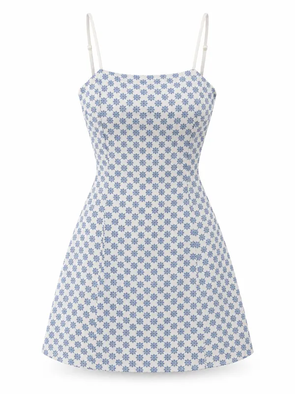 Trixxi Blue White Daisy Floral Fit & Flare Mini Dress Women’s Large - Image 2