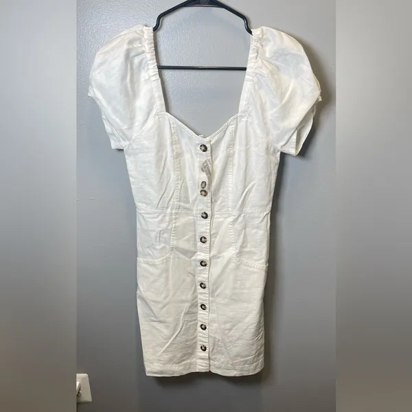 Madewell Women's NEW Linen Cotton Puff Sleeve Mini Dress Size 0‎ - Image 2
