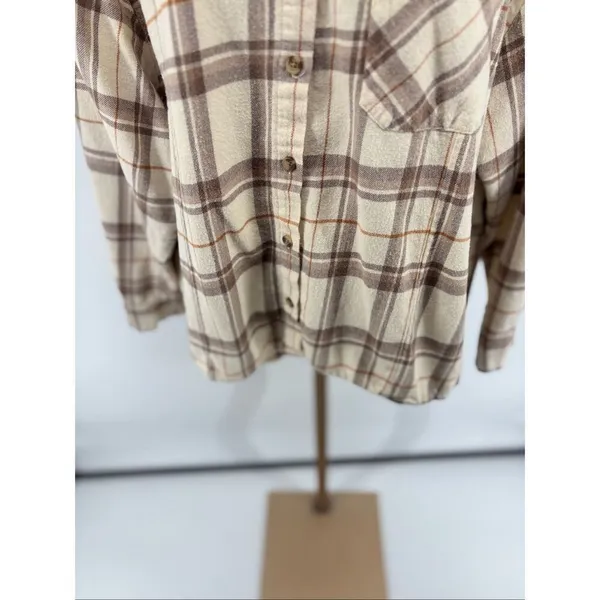 Dizzy Lizzy Plaid Flannel Button Down Shirt Large Cream - Image 9