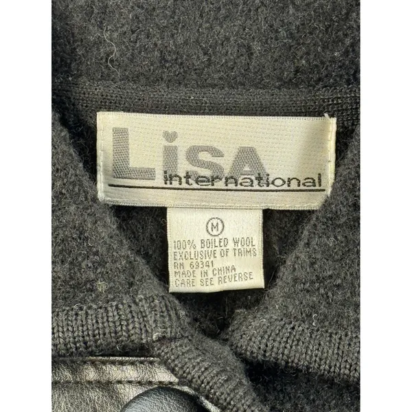 Lisa International Womens vtg Black 100% Boiled‎ Wool Button Front blazer M - Image 6