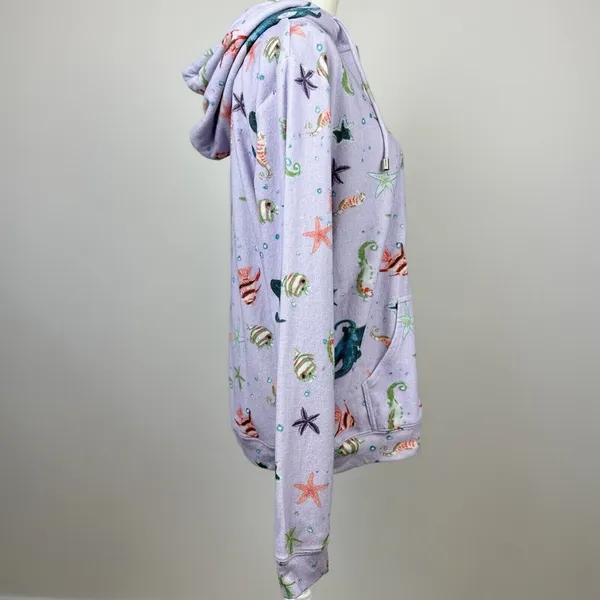 Hill House Allie Zip Up Hoodie Sweatshirt Sea Creatures Terry Purple Small NWT - Image 3