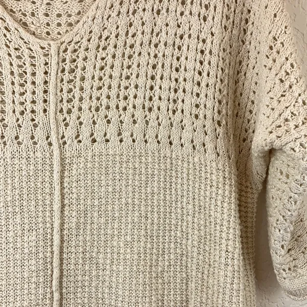 *Billabong Cream Colored Open Knit Hi Low Coastal 3/4 Sleeve Size S SweaterA115 - Image 6
