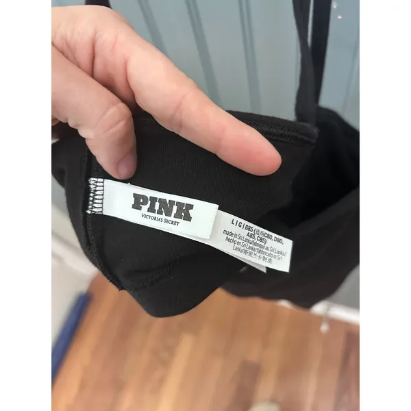 Victoria's Secret PINK Black Rhinestone Logo Strappy Crop Top Bra‎ Large y2k - Image 2