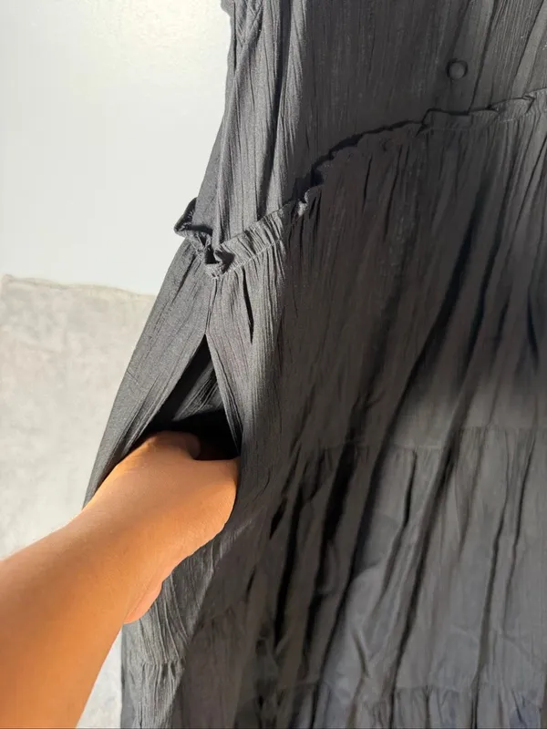 Calista Black Crinkle Tiered Maxi Dress Size Med Sleeveless Spaghetti Strap Boho - Image 5
