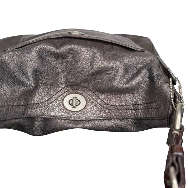 Vintage Coach Metallic Leather Hobo Bag Silver Chain Strap Turn Lock‎ Y2K Purse - Image 3