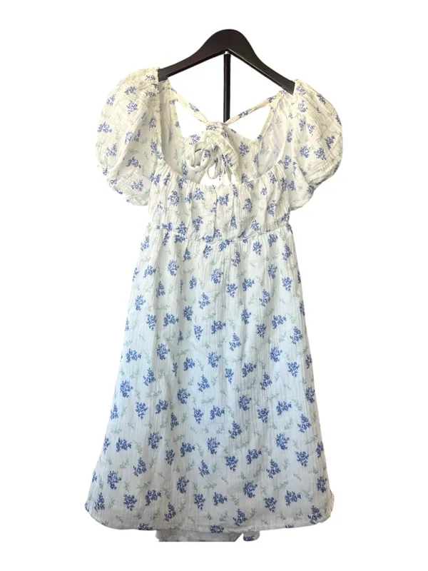 Princess Polly Blue Floral Puff Sleeve Mini Dress Cotton White Tie Back US 8 - Image 7