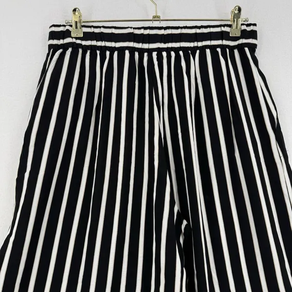 H&M Striped Culotte Pants Women 12 Black White Tan Wide Leg Cropped Pull On - Image 3