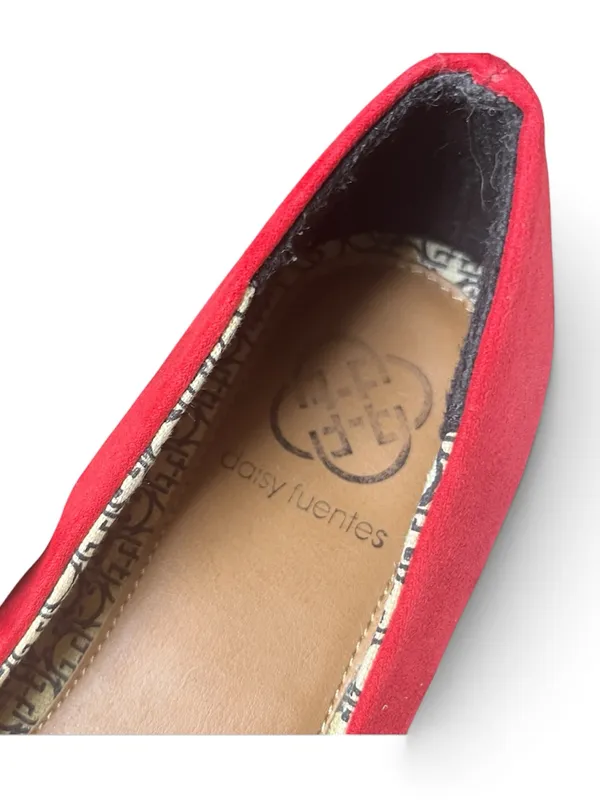 Daisy Fuentes Bright Red Suede Ballet Flats with Round Metal Emblem - Image 2