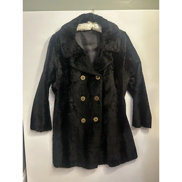Loft Vintage Black Faux Fur Coat Double Breasted Front Women’s Classic Jacket M - Image 13