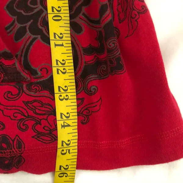 Style & Co 2000s Y2K Whimsygoth Gothic Red black floral rhinestone bedazzle silver hoodie sweatshirt top shirt long sleeve inner tank w/pockets-1X #grunge #streetwear - Image 7