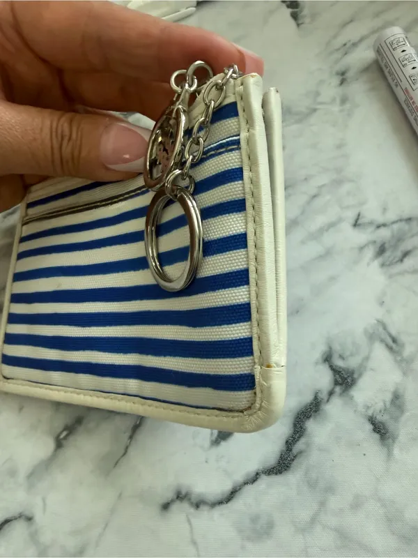 Coach POPPY RARE Blue & White Striped Card Holder WITH SEQUINS - Image 5