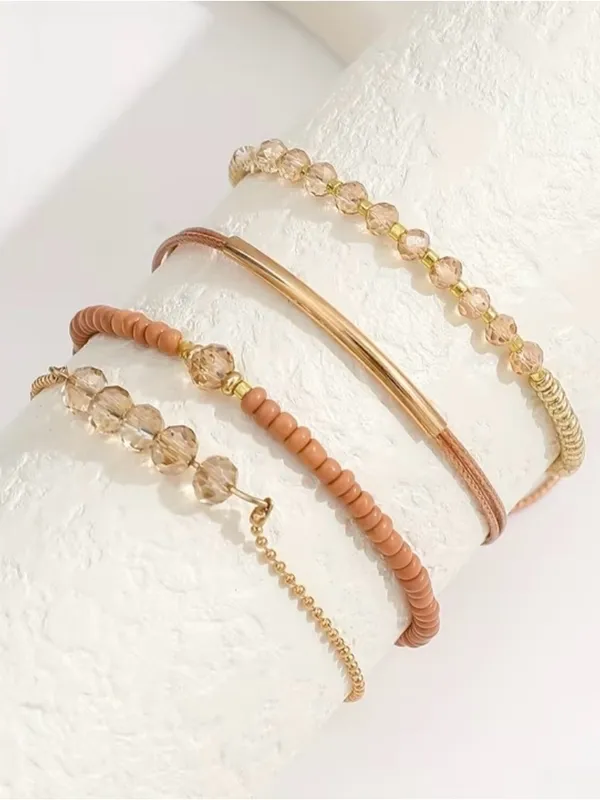 4Pcs Glass Wayerproof Bracelets Tan - Image 2