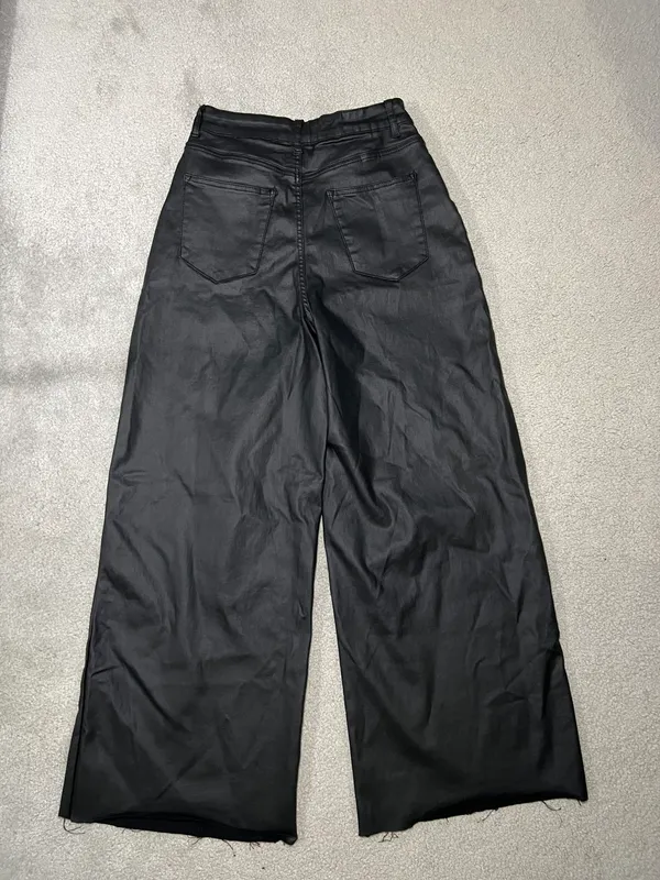 Black Faux Leather Wide Leg Pants Size Small - Image 2