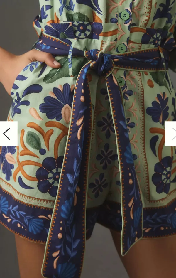 Anthropologie FARM Rio Ocean Tapestry Puff Sleeve Cotton Romper - Image 3