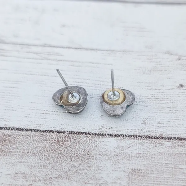 Vintage Stud Earrings Dainty Dark Teal Heart - Tarnished - Image 5