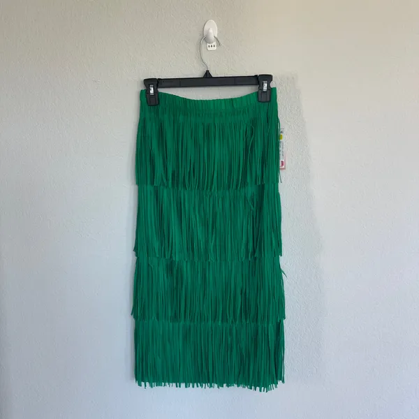 Evoutionary Green Midi Fringe Skirt Size Medium NWT - Image 3