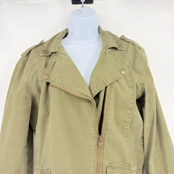 Y2K Forever 21 Canvas Utility Coat Sz S Olive Grunge Military Indie Sleaze Zip - Image 6
