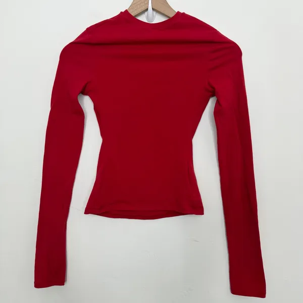 Skims Cotton Jersey Long Sleeve T-Shirt & Foldover Pants Outfit Set Red Size XS - Image 5