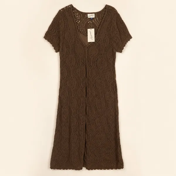 Universal Thread Brown Crochet Midi Dress‎ Womens Medium NWT Cotton Pointelle - Image 3
