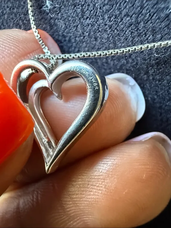 Vintage Designer JWBR Diamond Heart 10K Gold Sterling Silver Chain Necklace - Image 8