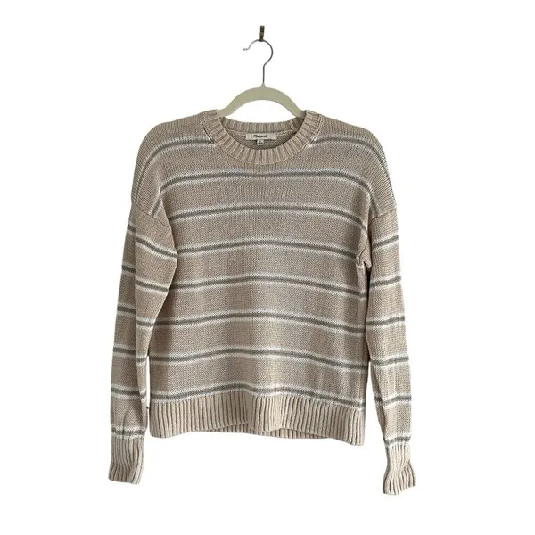 Madewell Linen Drop-Shoulder Sweater Heather Oat Multi Stripe Size Small Coastal - Image 2