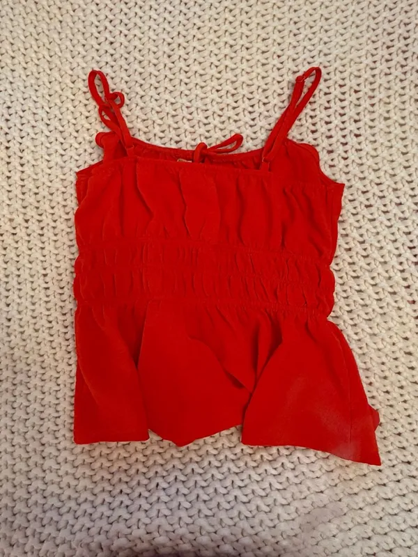 Monteau Los Angeles Cami Top Size M Red Smocked Peplum - Image 3