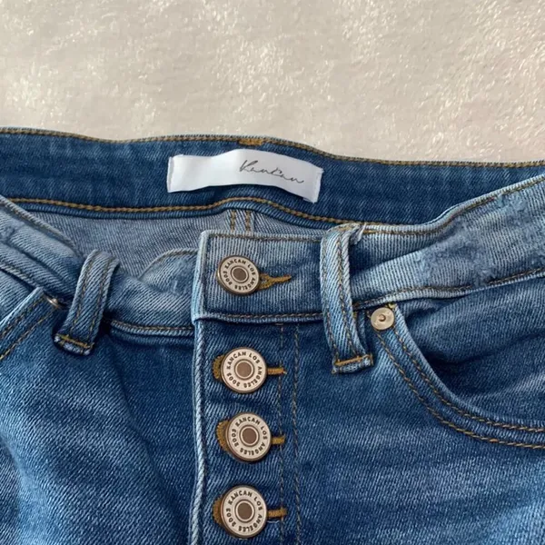 Kancan womens small cut off bermuda denim jean shorts blue distressed casual vac - Image 2