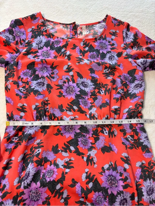 Free‎ People Coral Dress with Purple Floral Print - Image 9