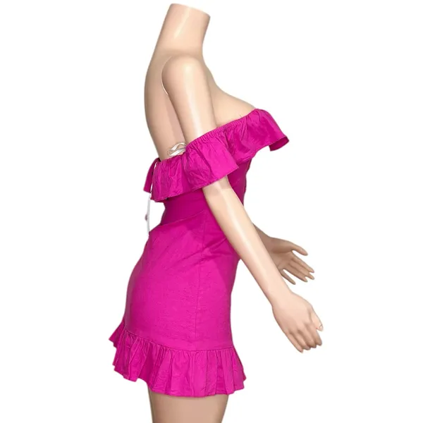 LOVERS + FRIENDS Elsie Off-Shoulder Linen Blend Mini Dress, Magenta, XS - Image 8