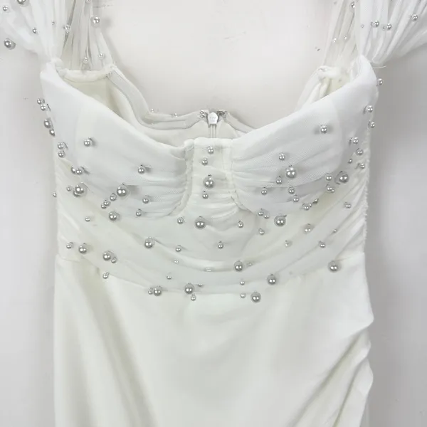 Lulus Immensely Charming White Mesh Pearl Bustier Maxi Dress Wedding Small NWT - Image 7