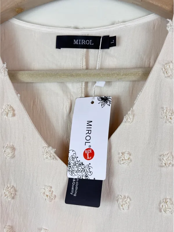 MIROL NWT Swiss Dot Textured V Neck Babydoll Tunic Blouse Pink Large Boho - Image 2